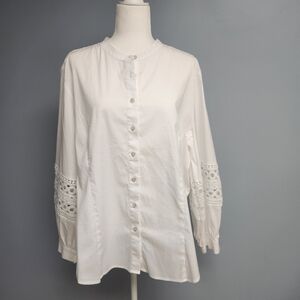 Chico's White Button Down Shirt with Lace Sleeves
